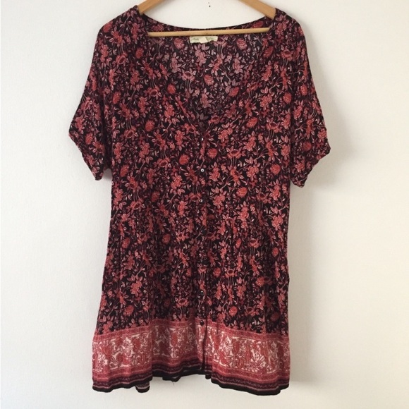 UO Staring at Stars Floral Cold Shoulder Button-down Babydoll Mini Dress - Picture 5 of 8